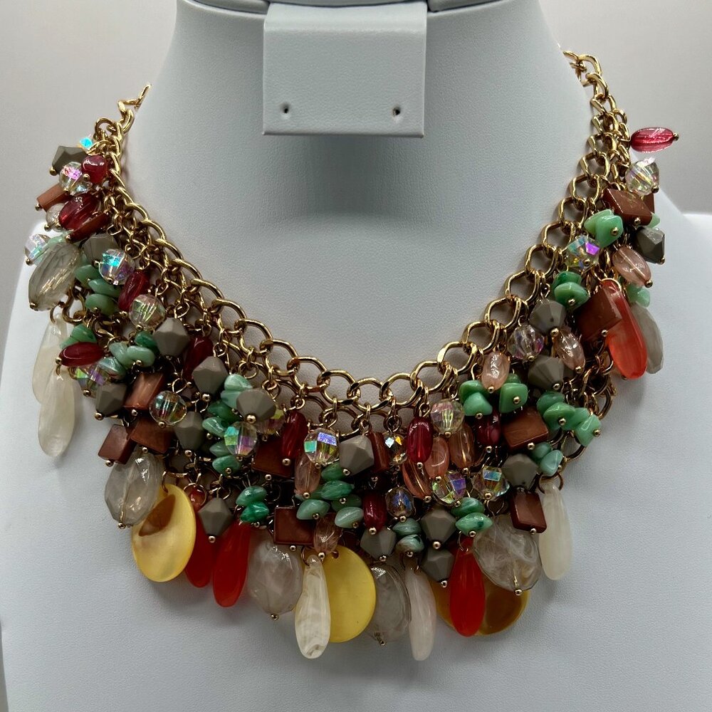 NWT Tommy Bahama Gold Tone Bib with Beaded Sunset Shaded Necklace